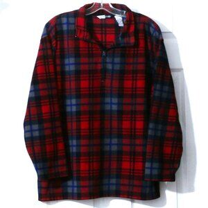 Men's Large ACTIVE STUDIO Red Plaid Fleece Long Sleeve 1/4 Zip Pullover Top
